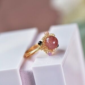14KGP Strawberry Quartz & Tourmaline Ring